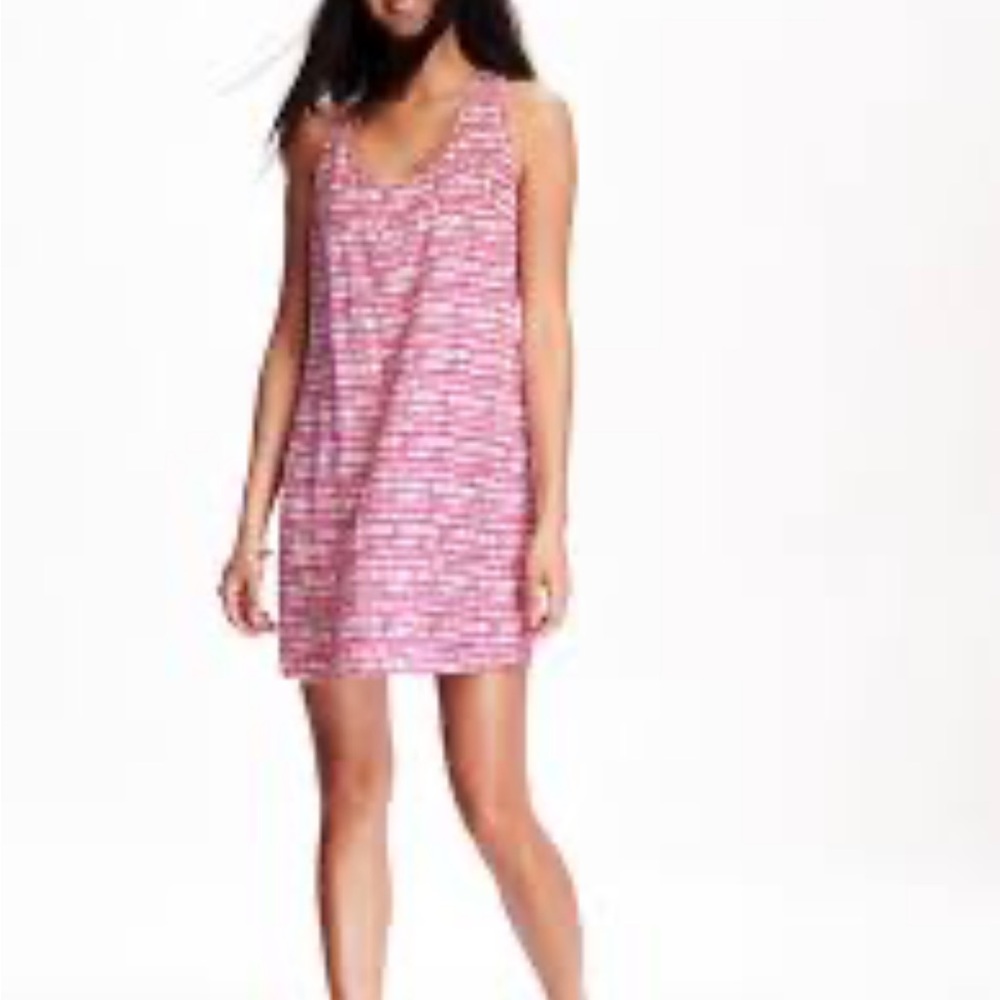 Old Navy Pink White Woven Twist Tank Shift Dress Size Small